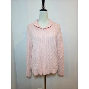 Chaps Pastel Pink 100% Cotton Cable Sweater Pullover Shawl Collar Size XL Preppy